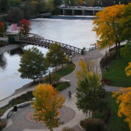 Park with Yellow Trees and A Bridge over a River